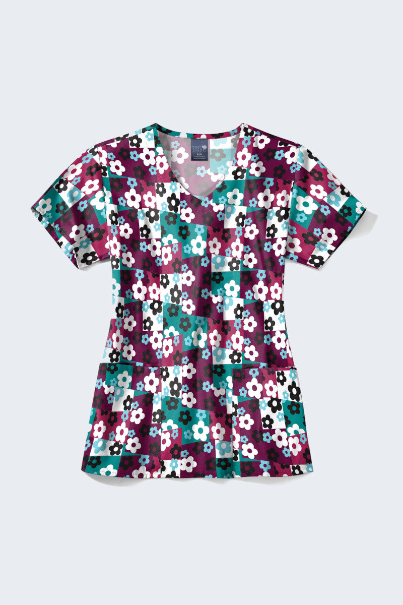 Z12213 Skater Check Women's Print Scrub Top,Infectious Clothing Company
