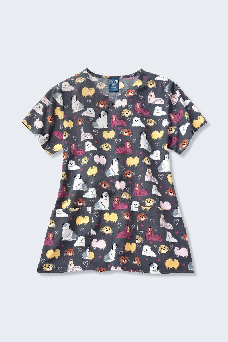 Z16213 Live Love Woof Women's Print Scrub Top,Infectious Clothing Company
