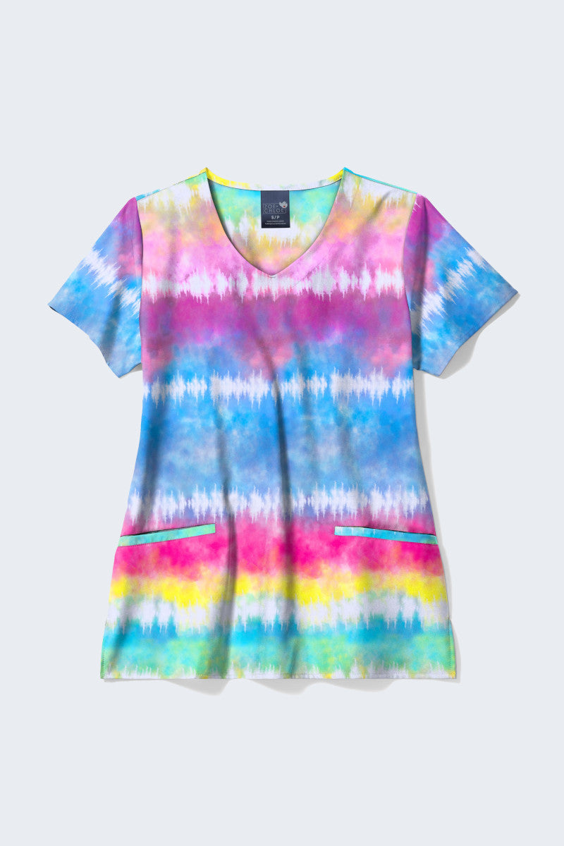 Z18213 Chasing Rainbows Women's Print Scrub Top,Infectious Clothing Company