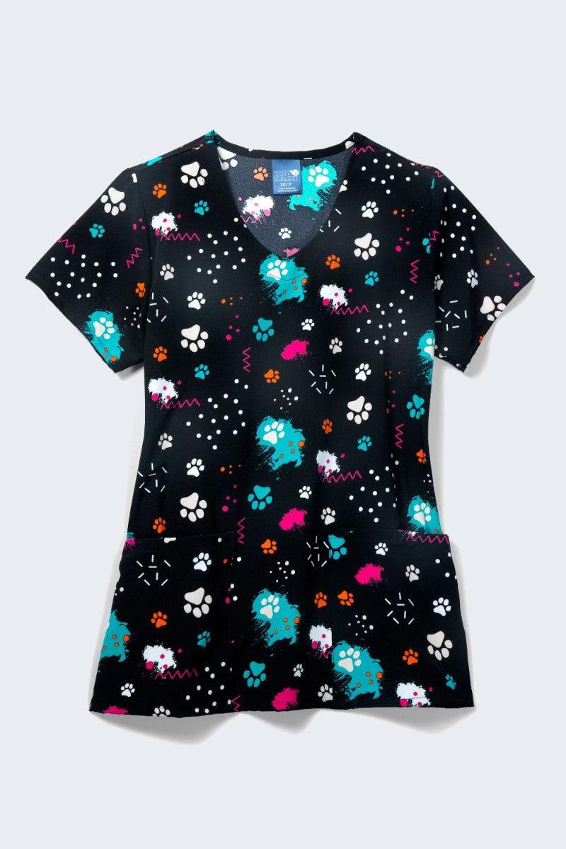 Z12213 Pawp Star Women's Printed Scrub Top,Infectious Clothing Company