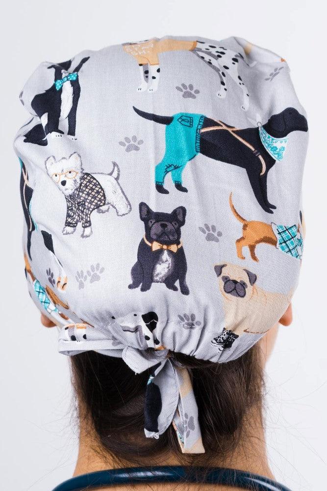 SC-01 Dr. Woof Hipster Dogs Printed Scrub Hat with back-tie,Infectious Clothing Company