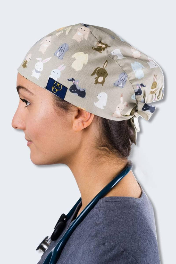 SC-06 Dr. Woof Bunnies Printed Scrub Hat with back-tie,Infectious Clothing Company