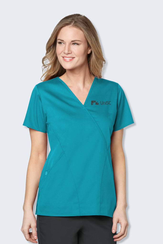 102 USC WonderWORK Womens Mock Wrap Nurses Scrub Top,Infectious Clothing Company