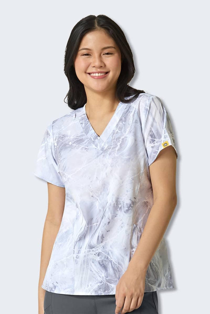 6157 Cool Marble Women's Print Scrub Top,Infectious Clothing Company