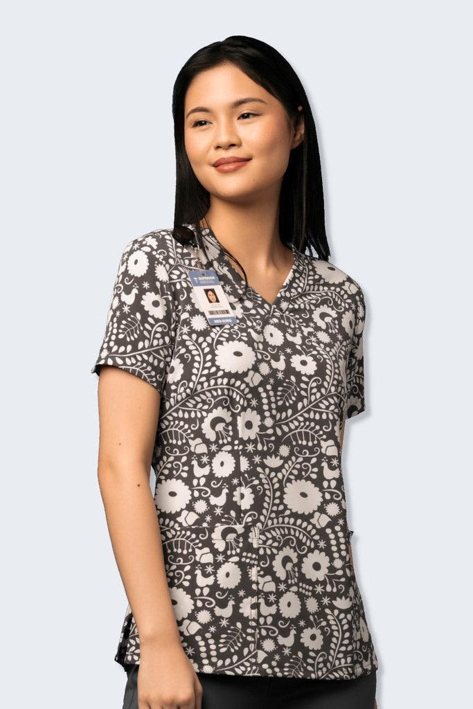 6657 Floral Flight Women's Print Scrub Top,Infectious Clothing Company