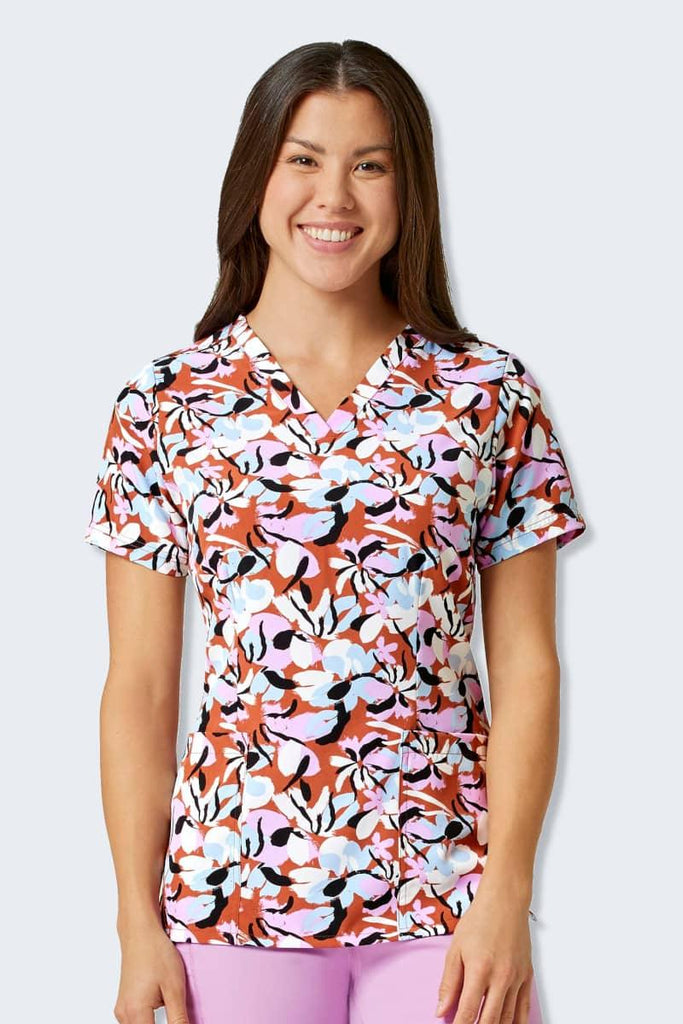 6657 Palette Petals Women's Print Scrub Top,Infectious Clothing Company