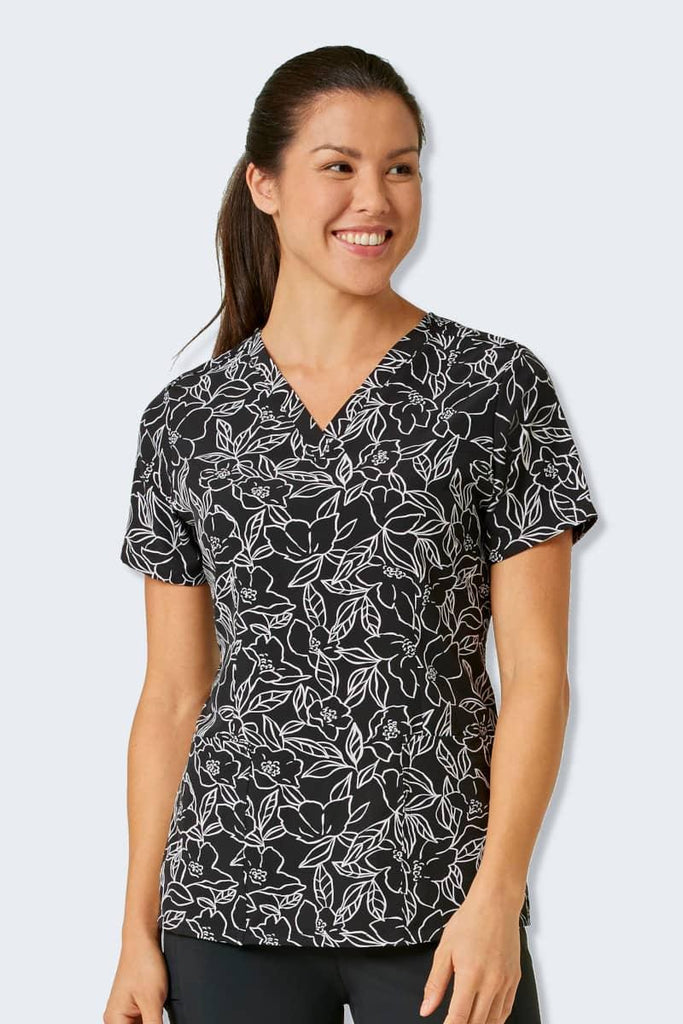 6657 Pen Floral Women's Print Scrub Top,Infectious Clothing Company
