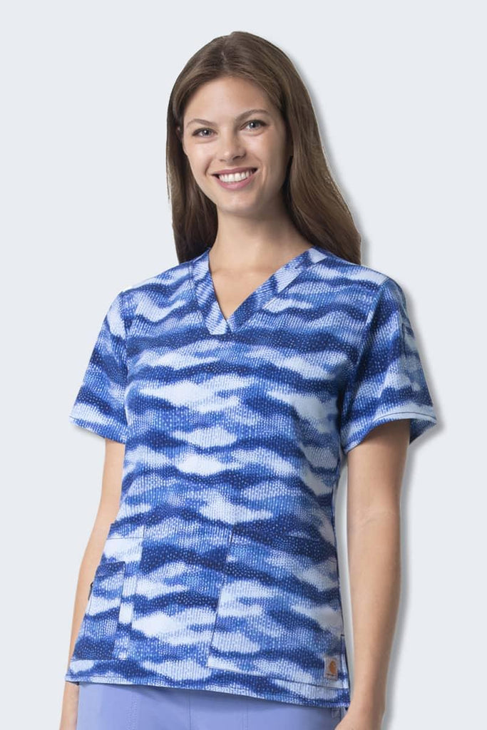 C12114 Shibori Blue Printed Scrub Top,Infectious Clothing Company