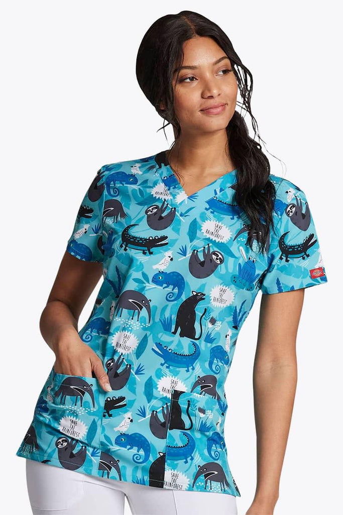 DK717 Dickies Save The Rainforest Printed Scrub Top,Infectious Clothing Company