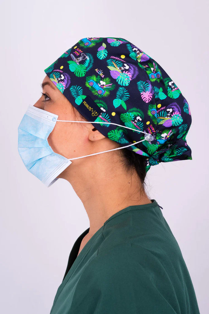 SC-62 Dr. Woof Peanuts Aloha Disco Printed Scrub Hat with back-tie,Infectious Clothing Company