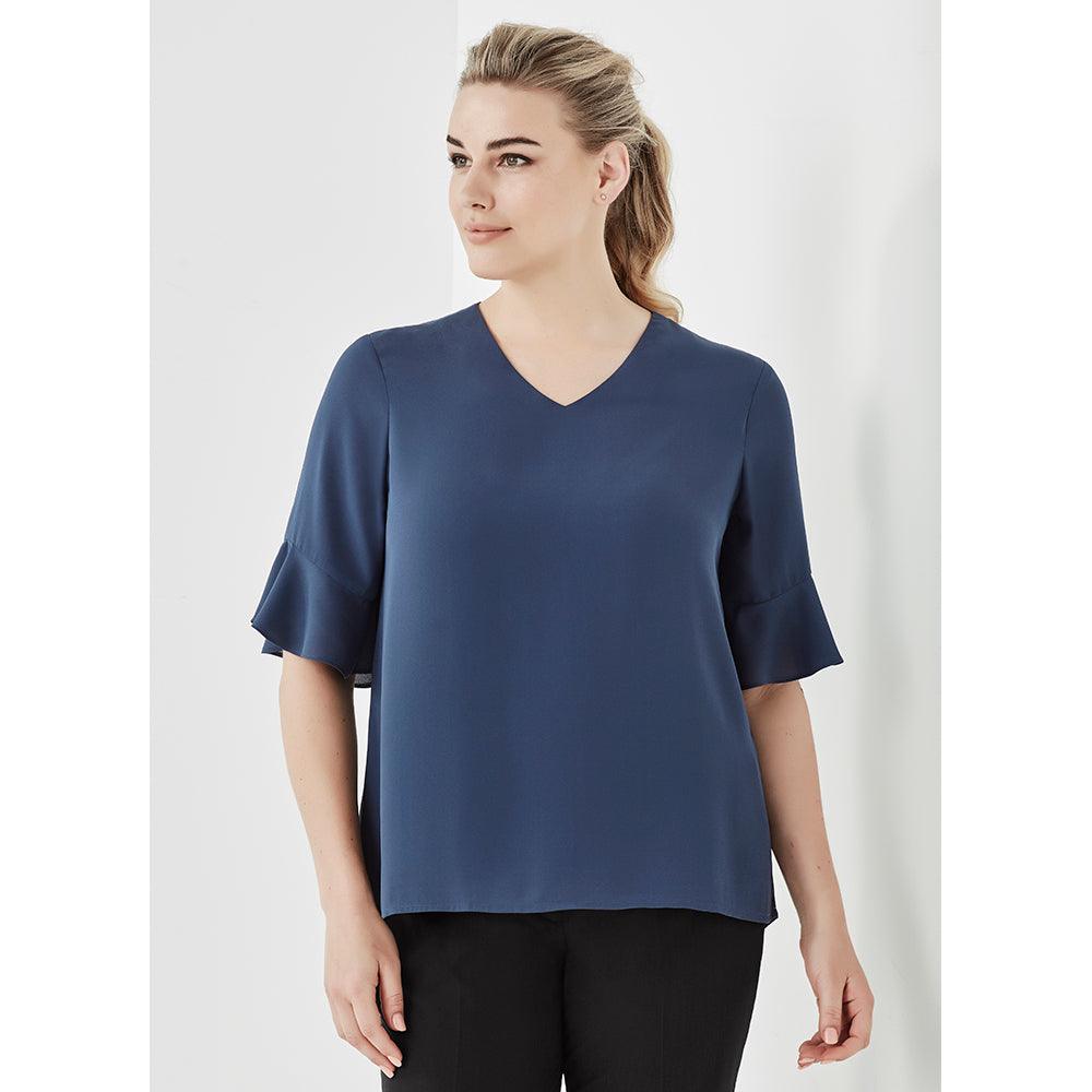 RB966LS Biz Corporates Women's Aria Fluted Sleeve Blouse,Infectious Clothing Company