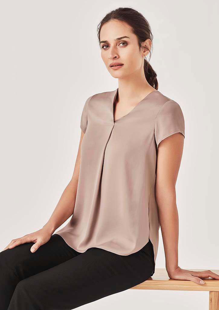 RB967LS Biz Corporates Womens Kayla V-neck Pleat Blouse,Infectious Clothing Company