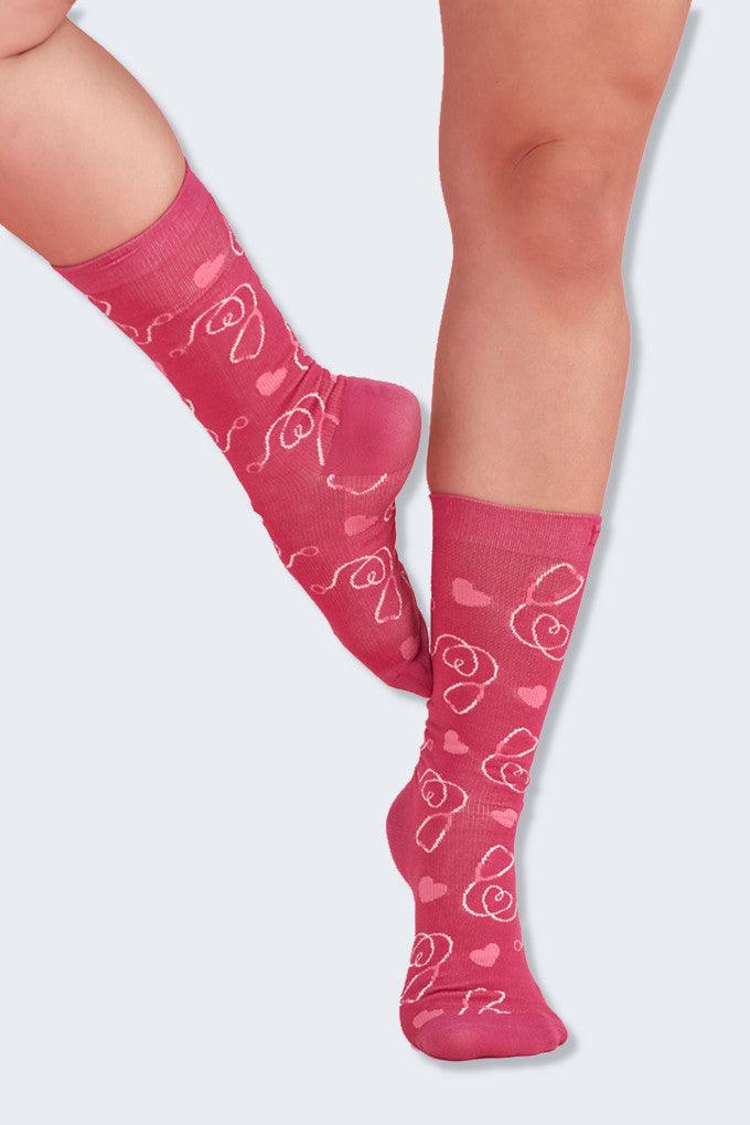 CCS250U Biz Care Unisex Happy Feet Pink Ribbon Socks,Infectious Clothing Company