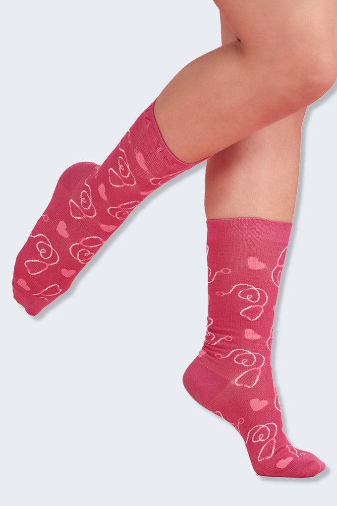 CCS250U Biz Care Unisex Happy Feet Pink Ribbon Socks,Infectious Clothing Company