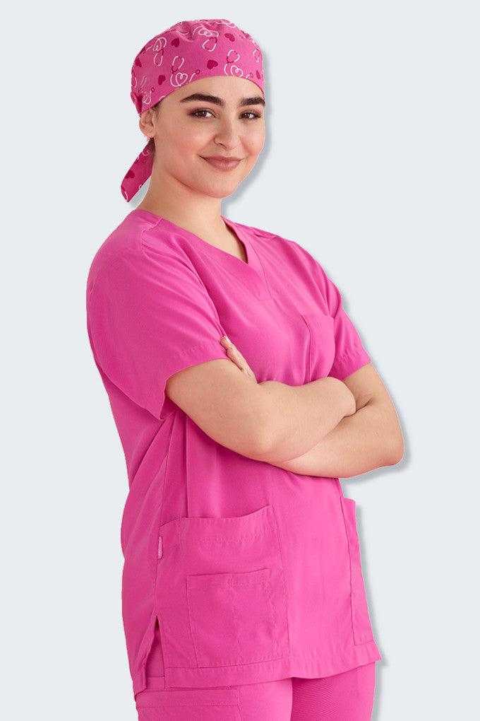 CSC246U Biz Care Unisex Pink Ribbon Printed Scrub Hat,Infectious Clothing Company