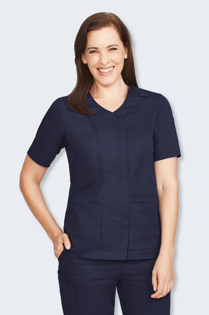 CST240LS Biz Care Women's Parks Zip Front Crossover Scrub Top,Infectious Clothing Company
