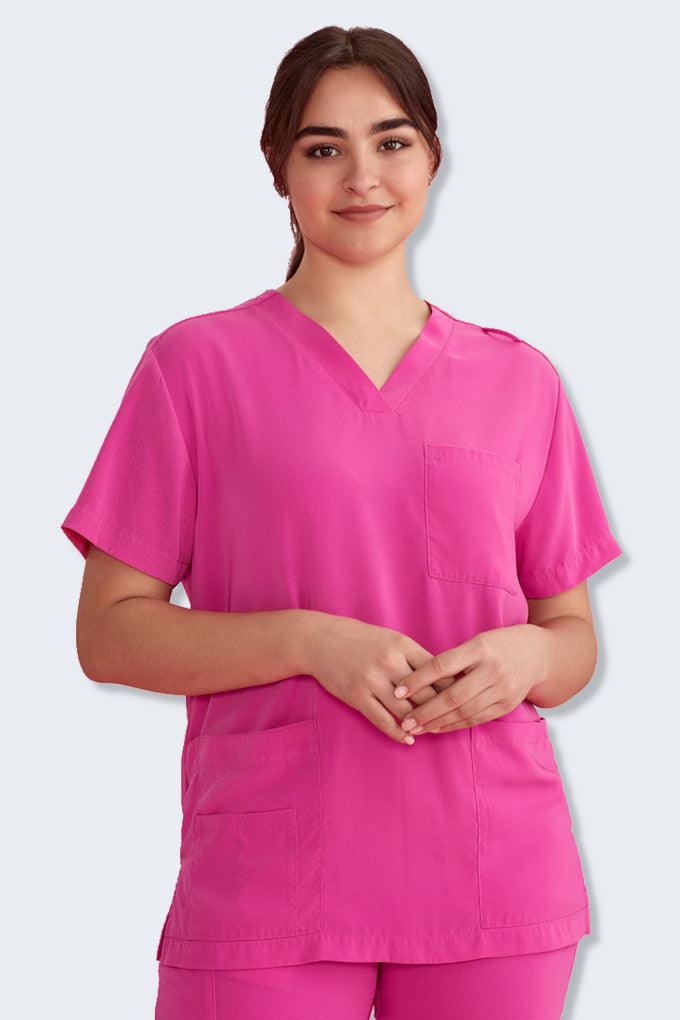 CST250US Biz Care Unisex Pink Ribbon Scrub Top,Infectious Clothing Company