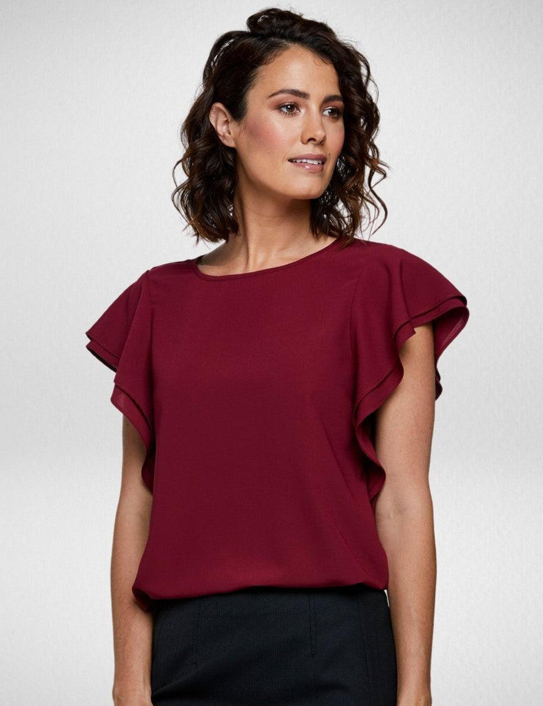 6100F70 Corporate Reflections Amity Double Flutter Sleeve Top,Infectious Clothing Company