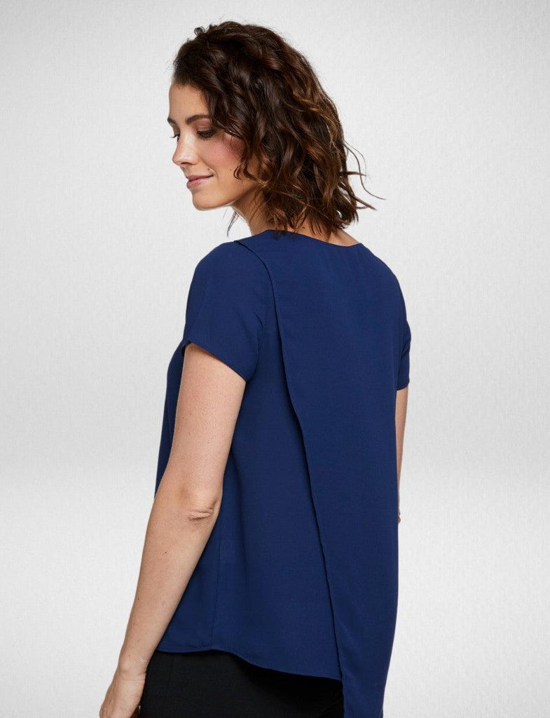 6051S81 Corporate Reflections Harmony Asymmetric Back Short Sleeve Blouse,Infectious Clothing Company