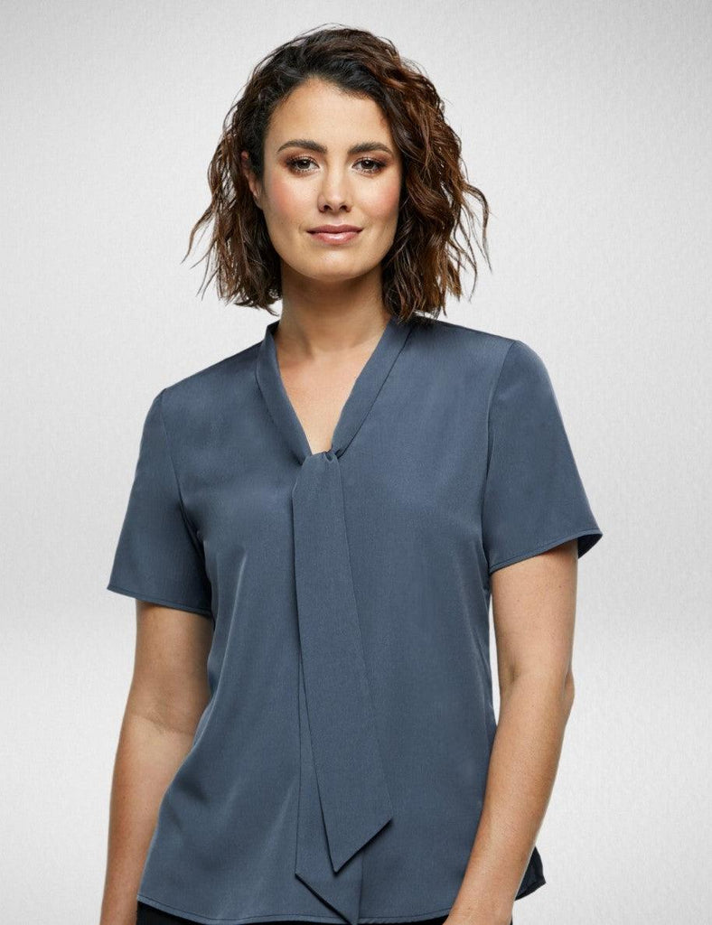 6801S91 Corporate Reflections Willow V-Neck Tie Blouse,Infectious Clothing Company
