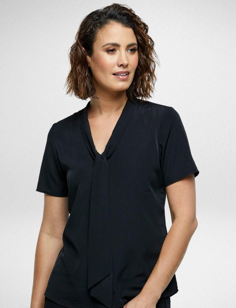 6801S91 Corporate Reflections Willow V-Neck Tie Blouse,Infectious Clothing Company